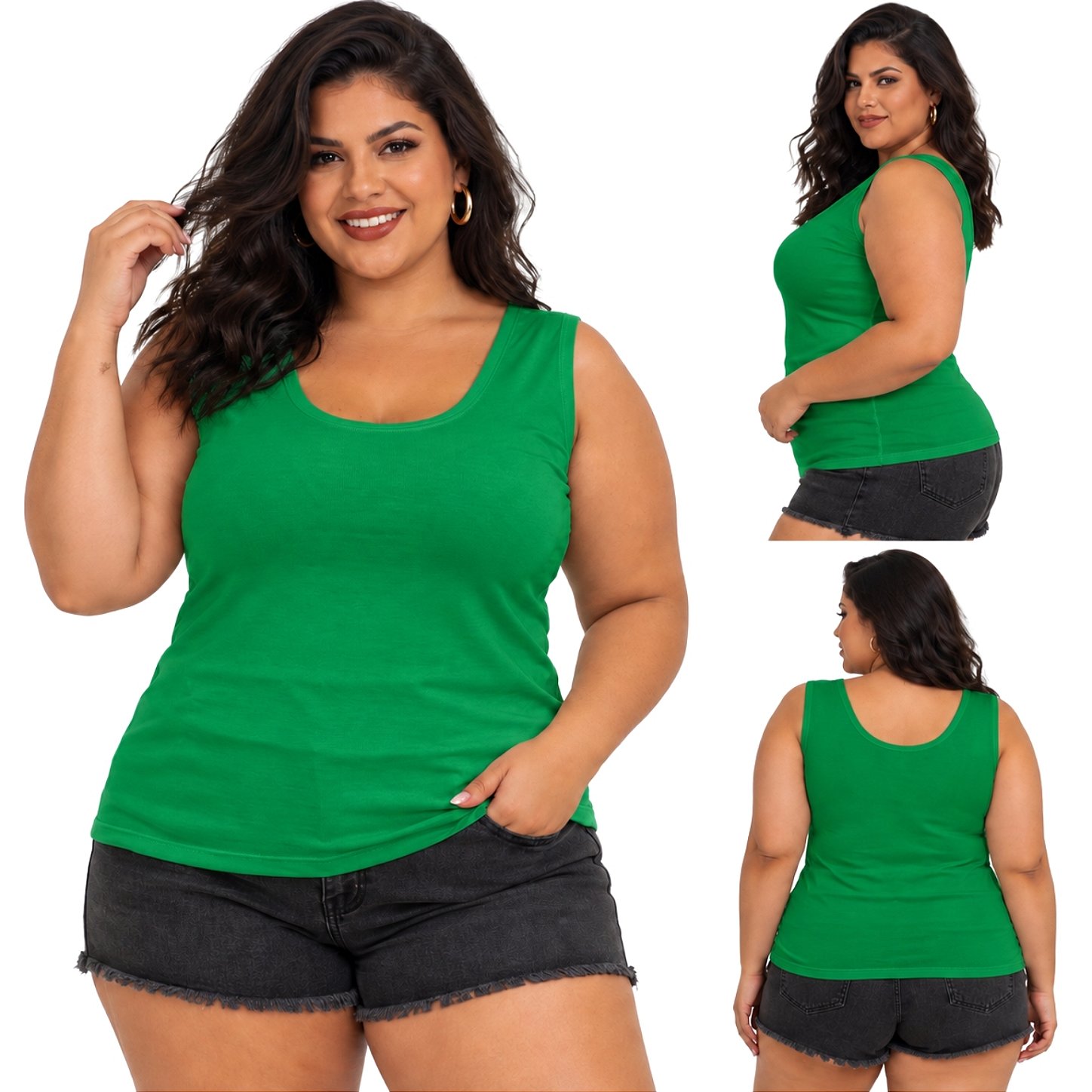 Blusa Regata Básica Plus Size Visco Lycra Alça Larga Toque Macio 2005.1A