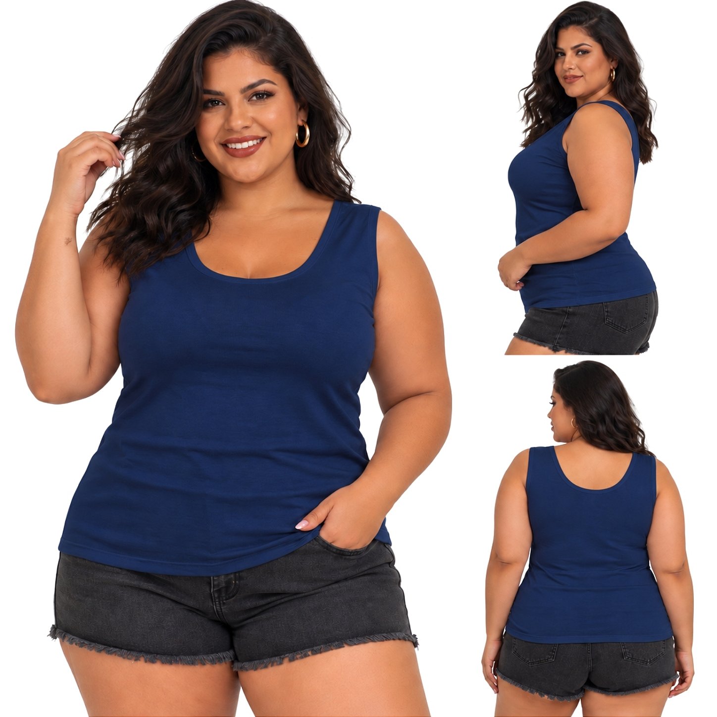 Blusa Regata Básica Plus Size Visco Lycra Alça Larga Toque Macio 2005.1A