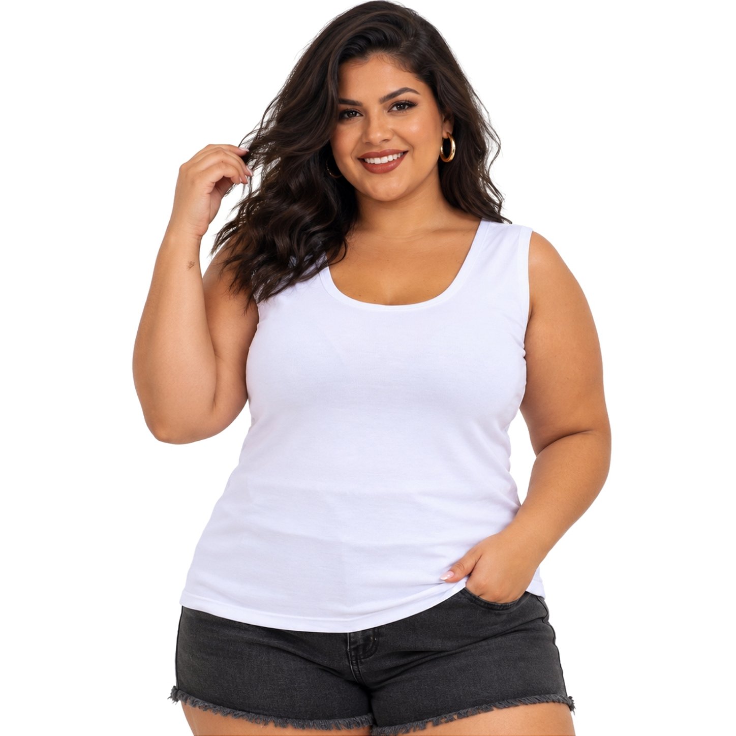 Blusa Regata Básica Plus Size Visco Lycra Alça Larga Toque Macio 2005.1A