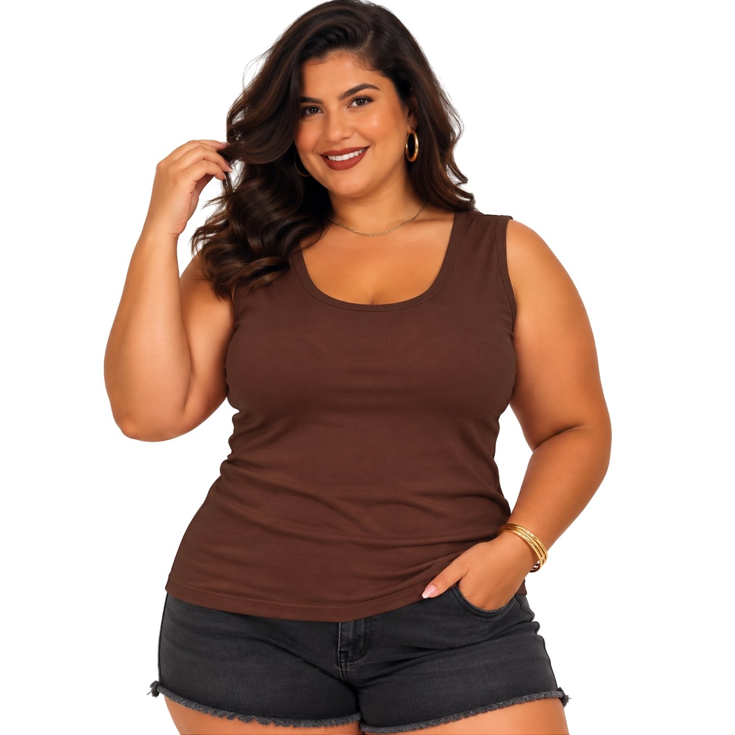 Blusa Regata Básica Plus Size Visco Lycra Alça Larga Toque Macio 2005.1A