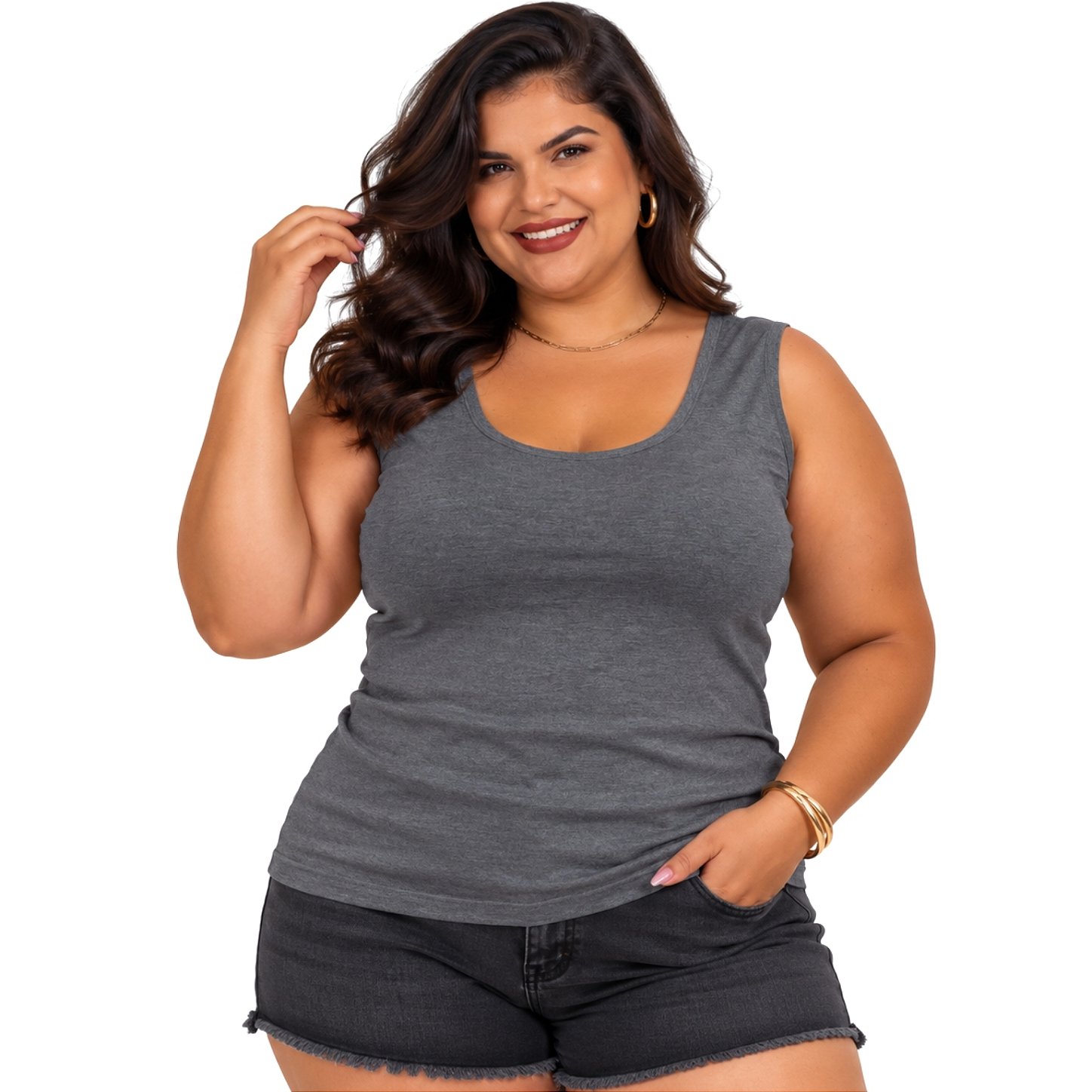 Blusa Regata Básica Plus Size Visco Lycra Alça Larga Toque Macio 2005.1A