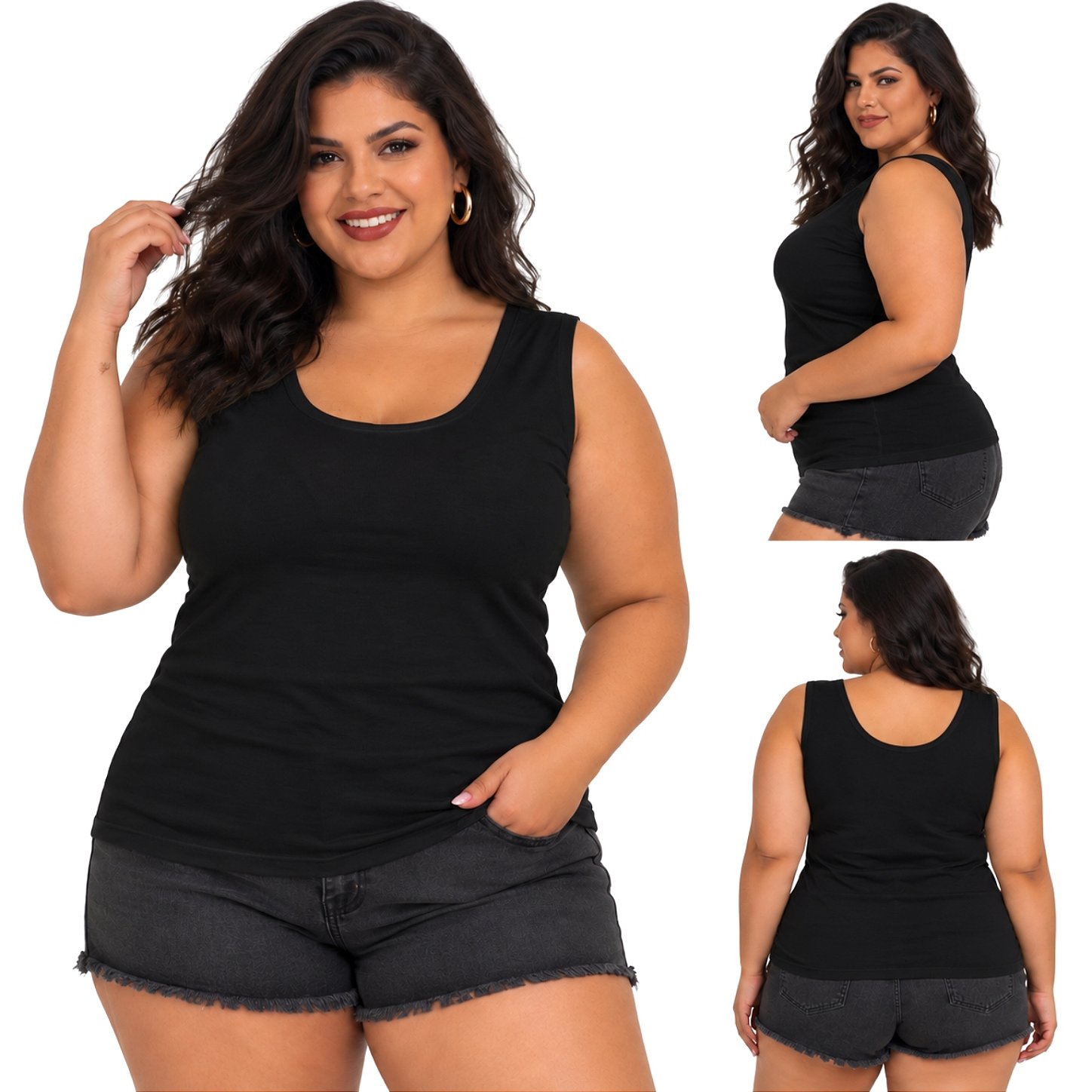 Blusa Regata Básica Plus Size Visco Lycra Alça Larga Toque Macio 2005.1A