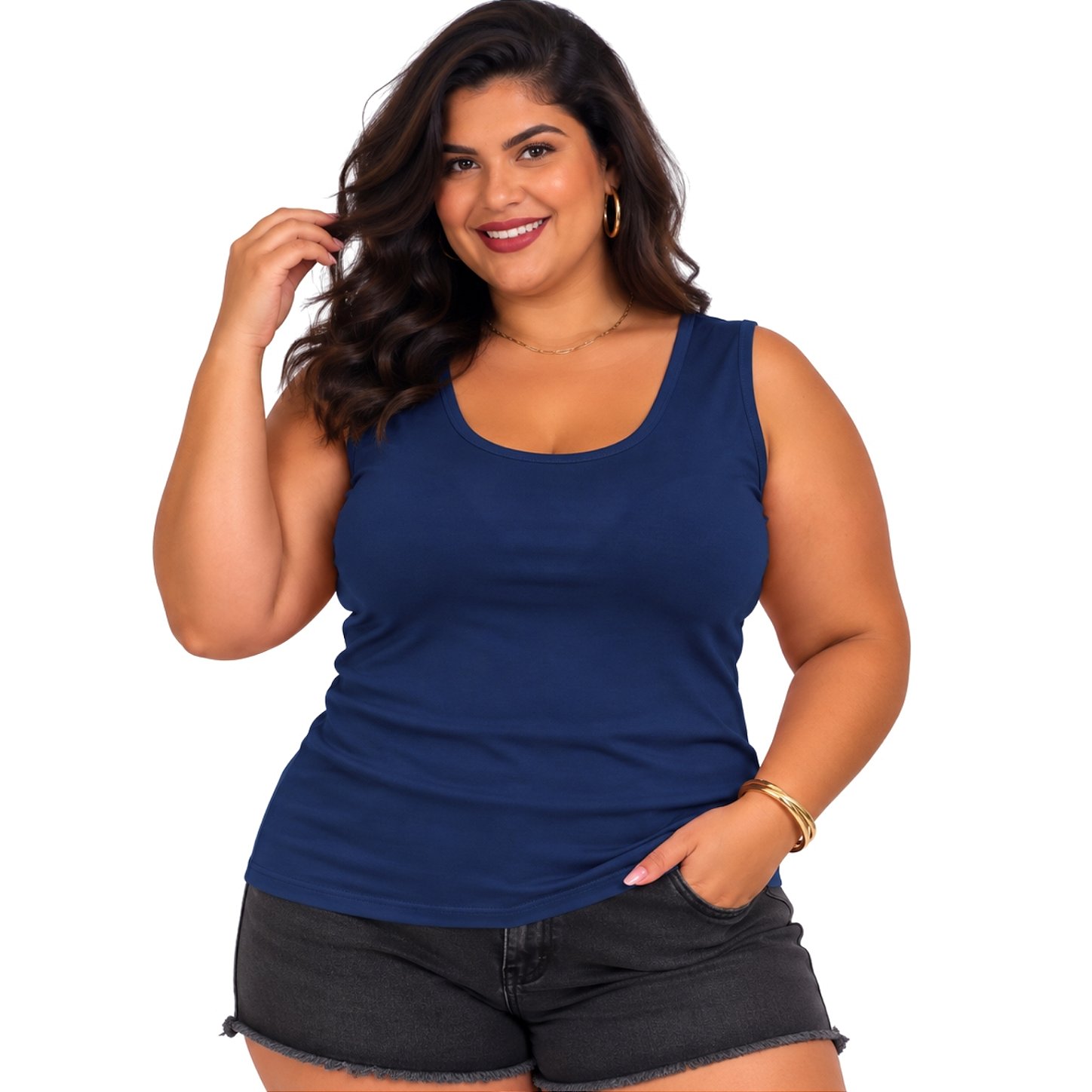 Blusa Regata Básica Plus Size Visco Lycra Alça Larga Toque Macio 2005.1A
