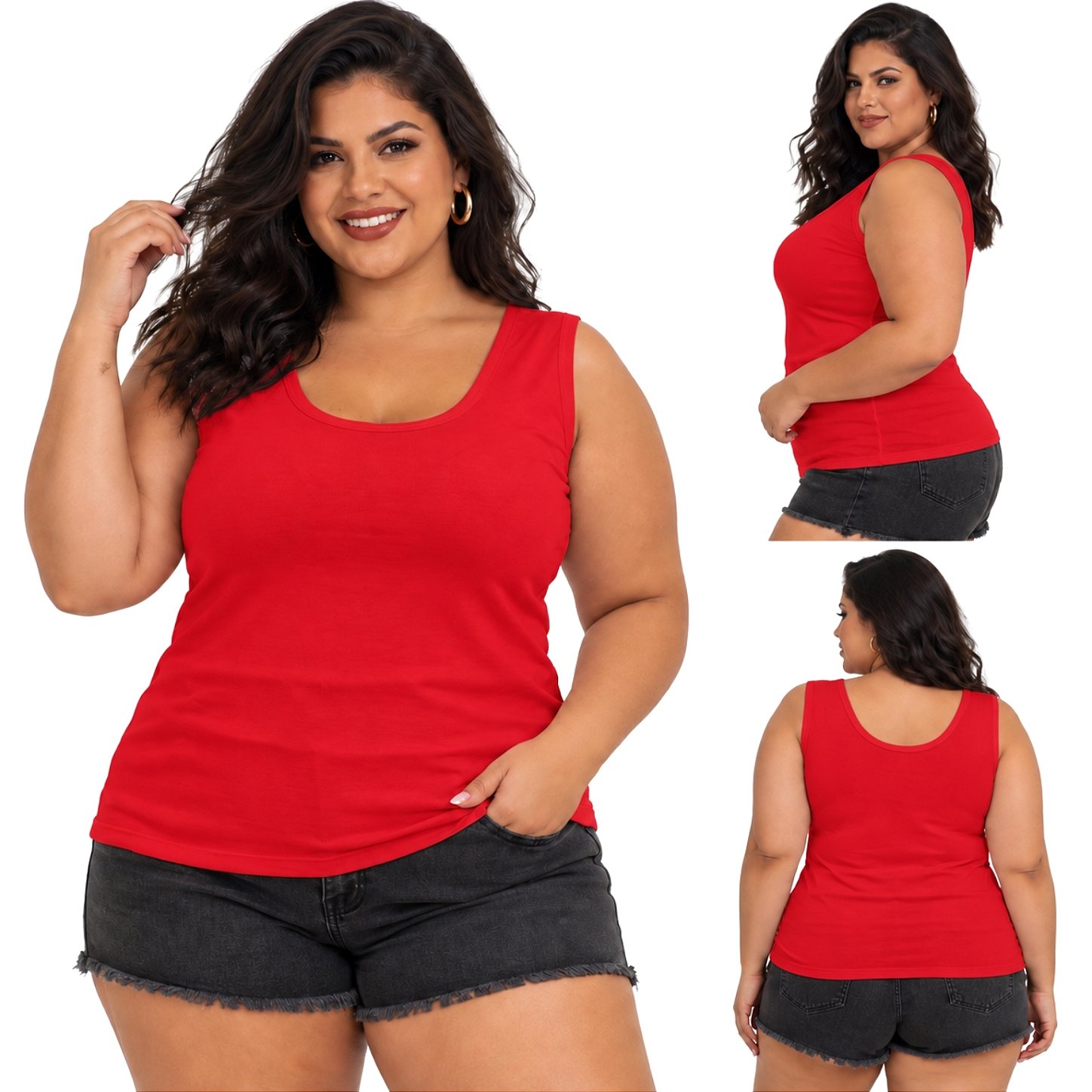 Blusa Regata Básica Plus Size Visco Lycra Alça Larga Toque Macio 2005.1A