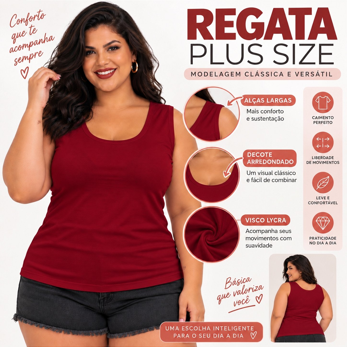 Blusa Regata Básica Plus Size Visco Lycra Alça Larga Toque Macio 2005.1A
