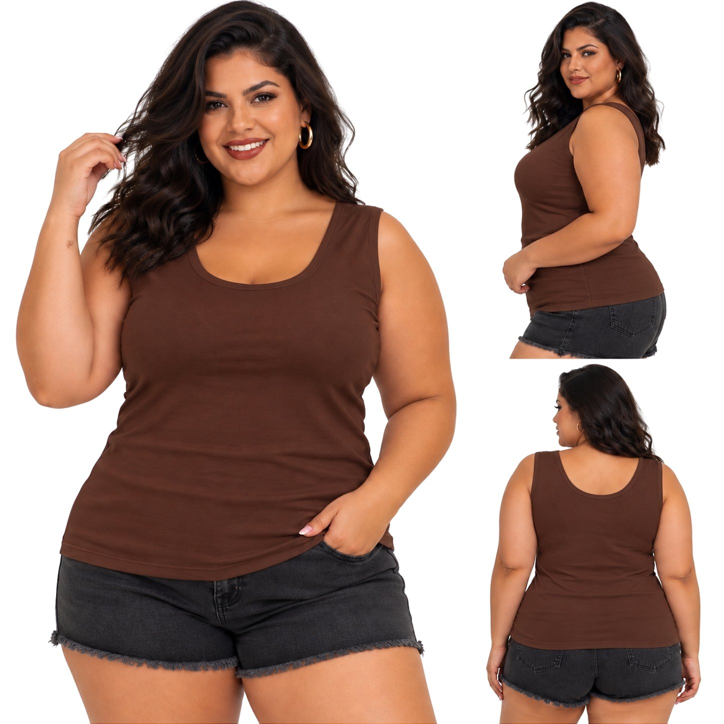 Blusa Regata Básica Plus Size Visco Lycra Alça Larga Toque Macio 2005.1A
