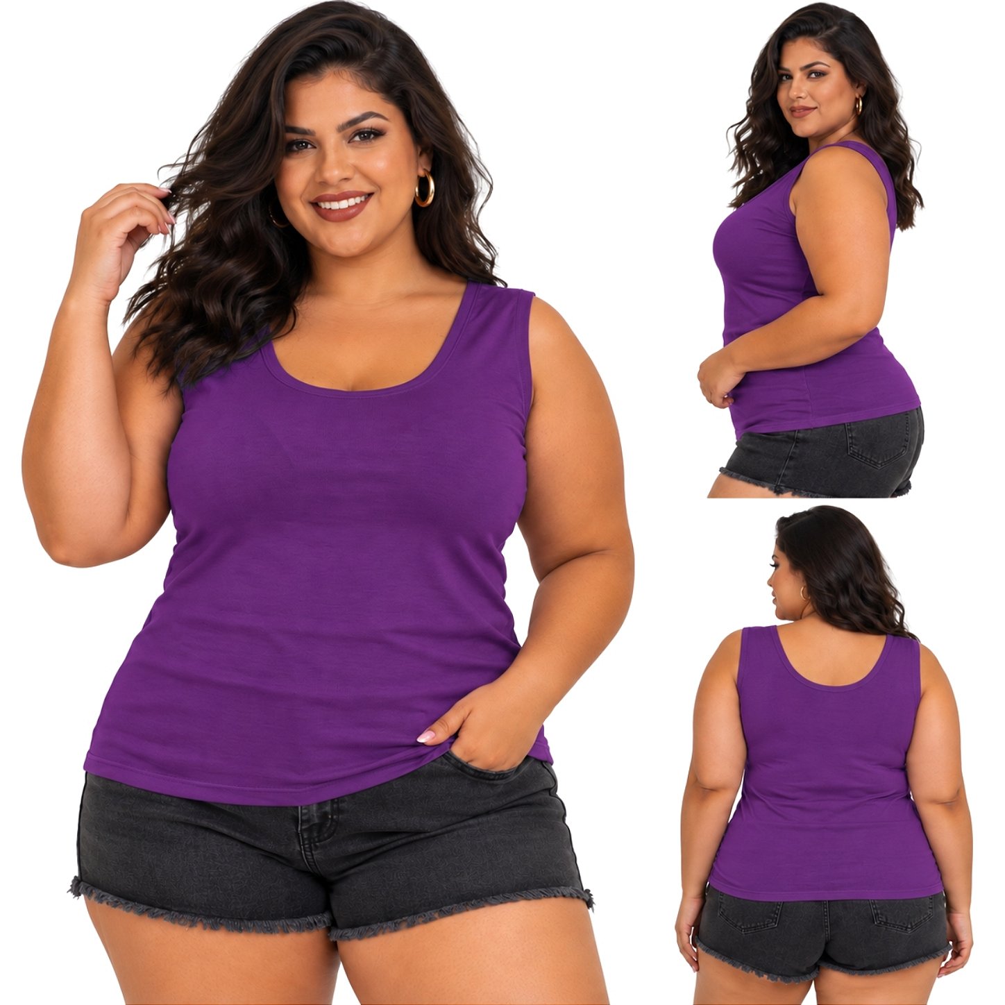 Blusa Regata Básica Plus Size Visco Lycra Alça Larga Toque Macio 2005.1A