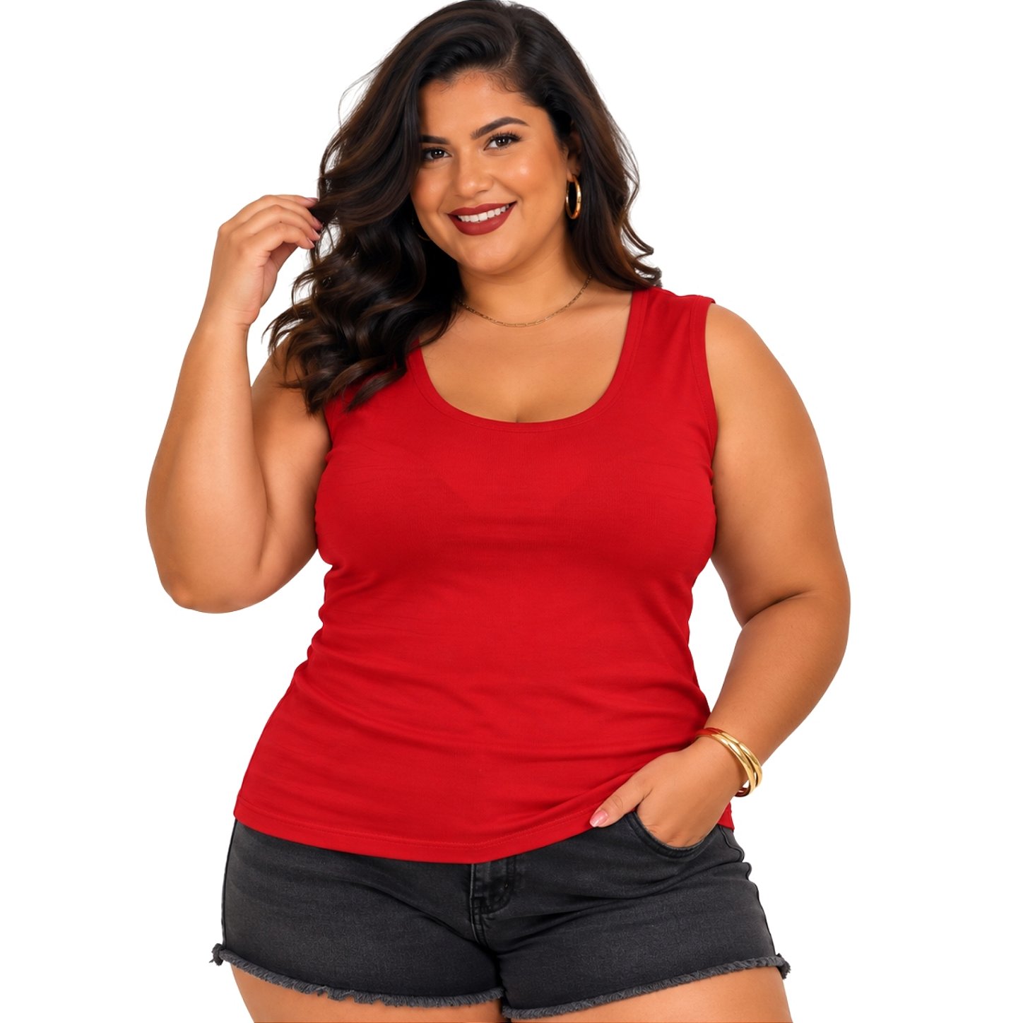 Blusa Regata Básica Plus Size Visco Lycra Alça Larga Toque Macio 2005.1A