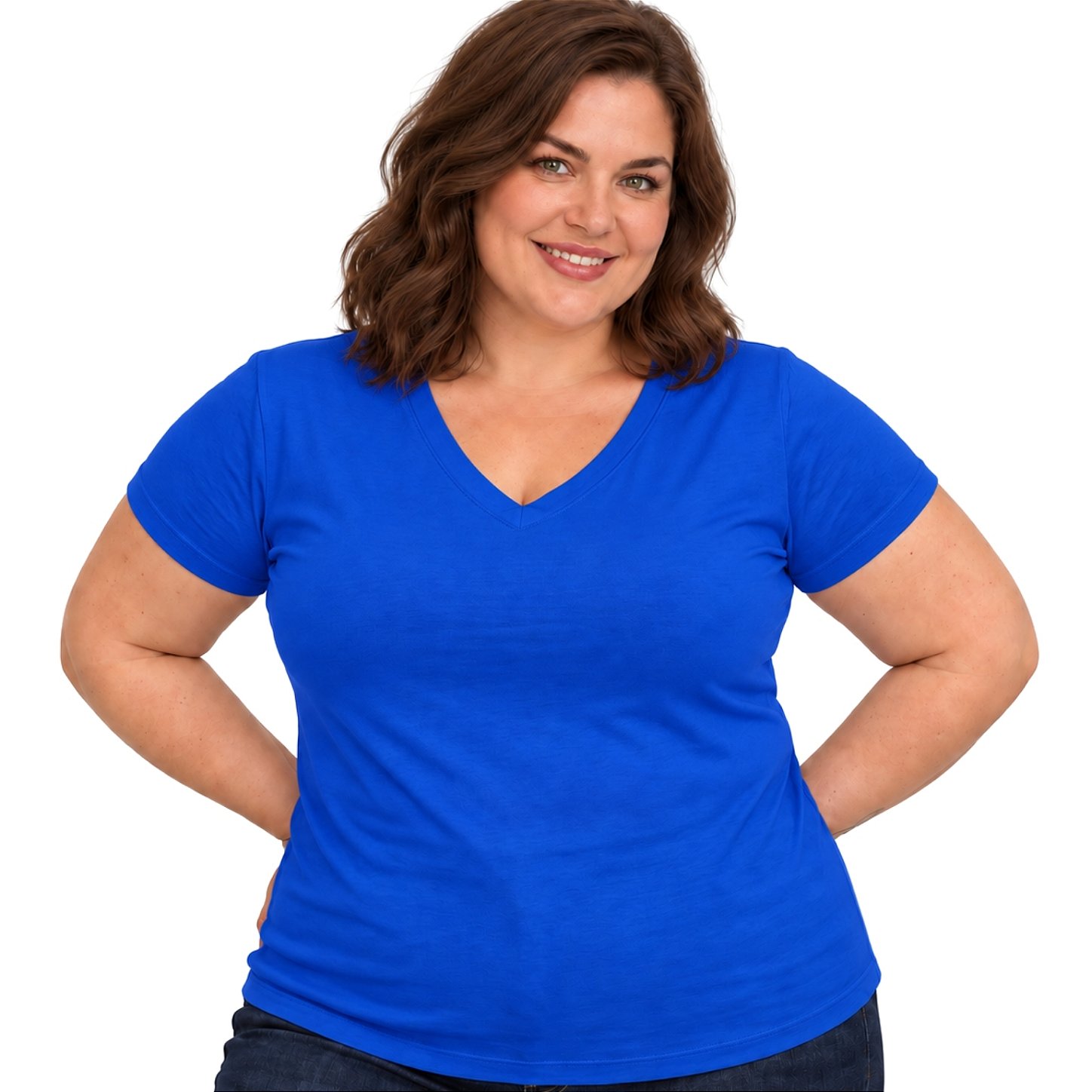 Blusa Básica Plus Size Decote V em Visco Lycra Confortável e Versátil 3013.6A