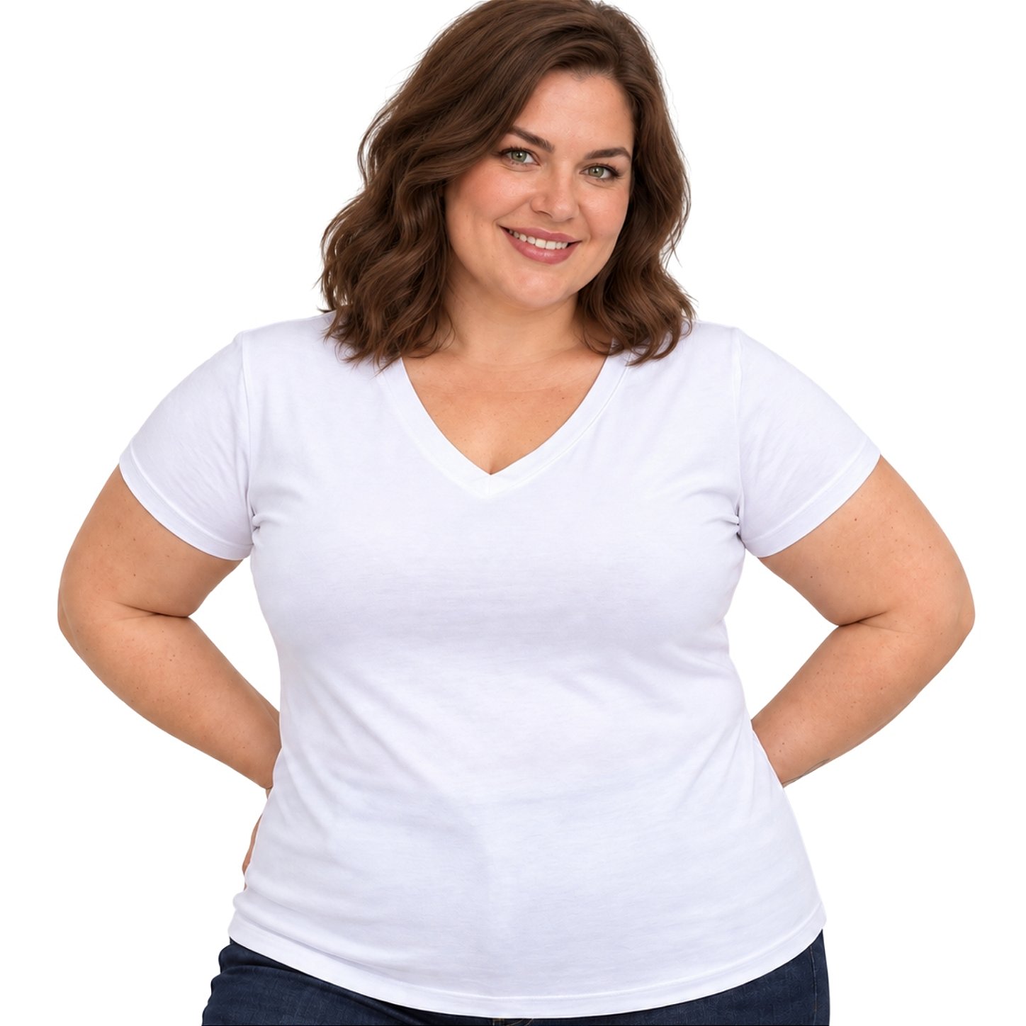 Blusa Básica Plus Size Decote V em Visco Lycra Confortável e Versátil 3013.6A