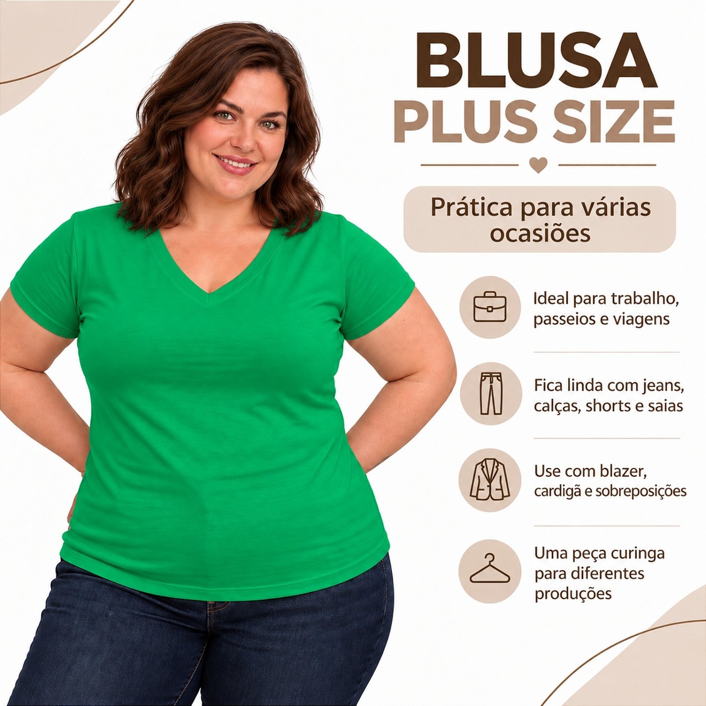 Blusa Básica Plus Size Decote V em Visco Lycra Confortável e Versátil 3013.6A