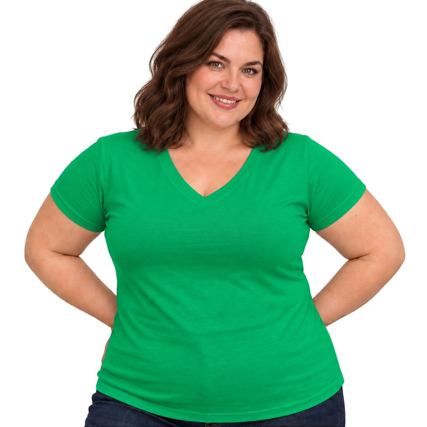 Blusa Básica Plus Size Decote V em Visco Lycra Confortável e Versátil 3013.6A