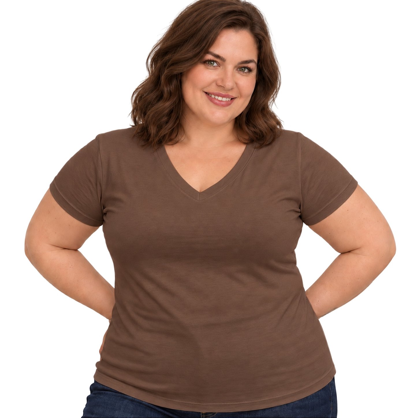 Blusa Básica Plus Size Decote V em Visco Lycra Confortável e Versátil 3013.6A