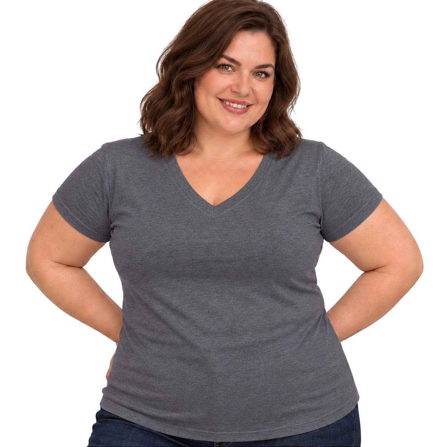 Blusa Básica Plus Size Decote V em Visco Lycra Confortável e Versátil 3013.6A