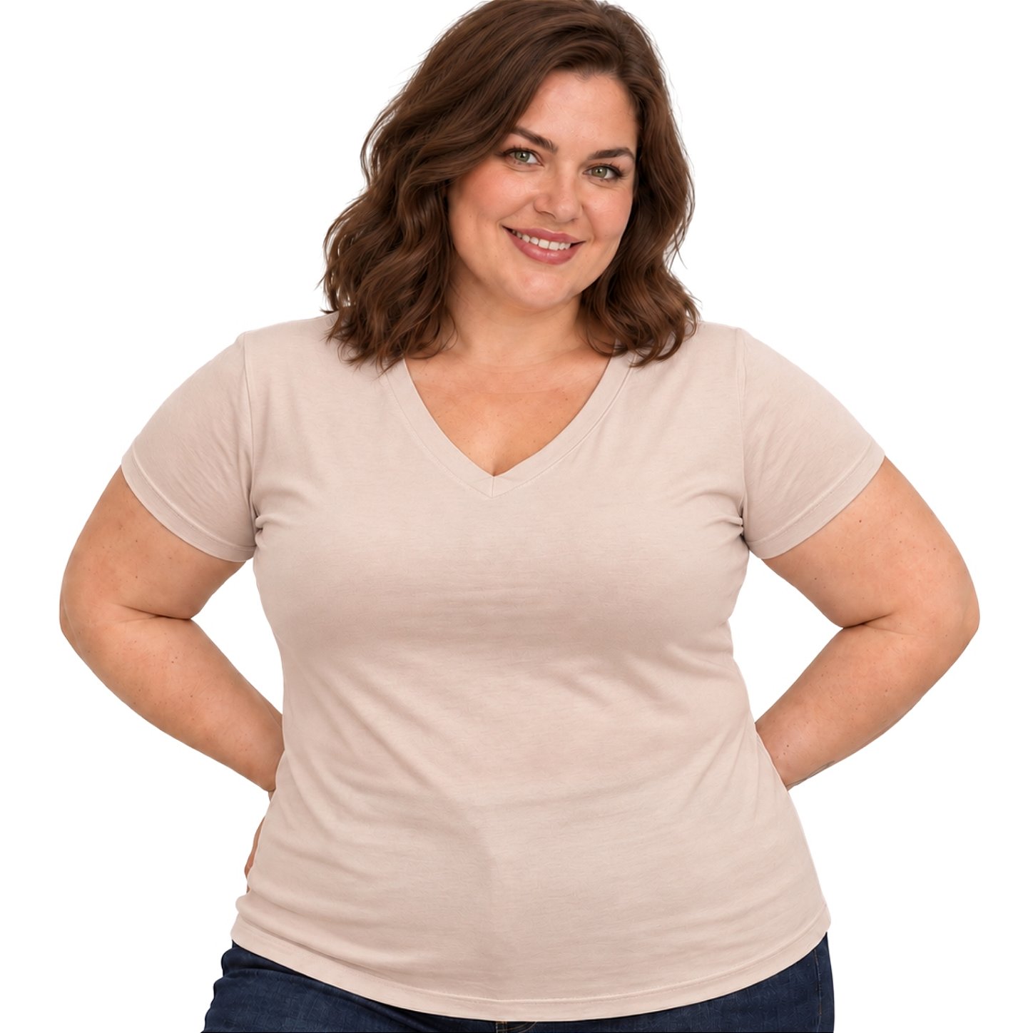 Blusa Básica Plus Size Decote V em Visco Lycra Confortável e Versátil 3013.6A