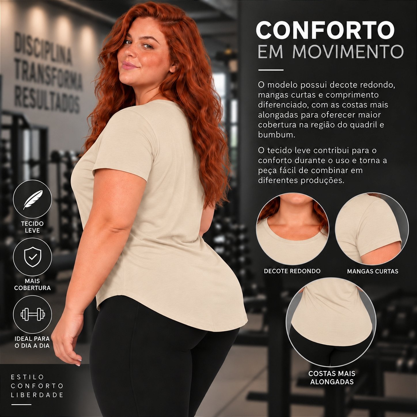 Blusa Plus Size Mullet Confortável Decote Redondo Manga Curta Tapa Bumbum 3024A