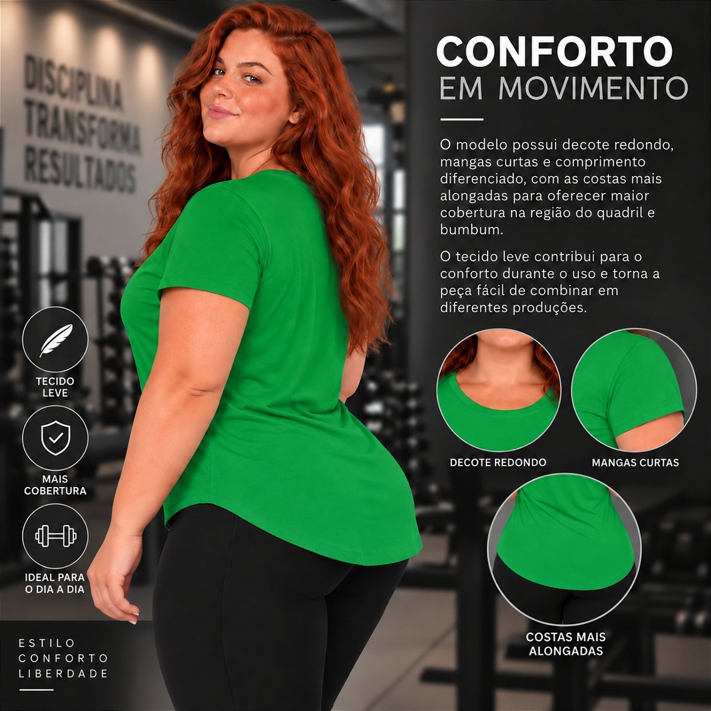 Blusa Plus Size Mullet Confortável Decote Redondo Manga Curta Tapa Bumbum 3024A