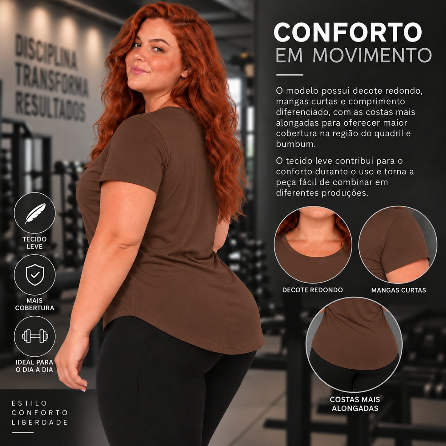 Blusa Plus Size Mullet Confortável Decote Redondo Manga Curta Tapa Bumbum 3024A