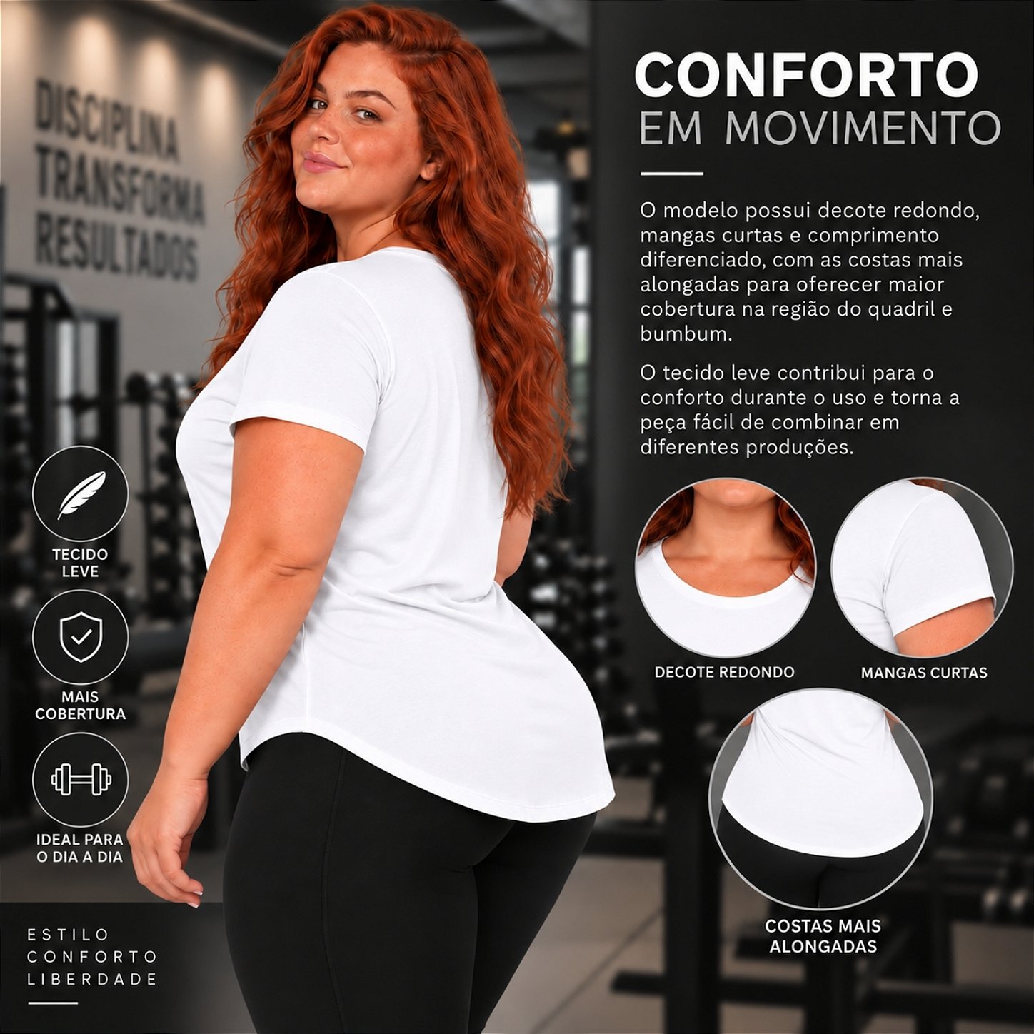 Blusa Plus Size Mullet Confortável Decote Redondo Manga Curta Tapa Bumbum 3024A