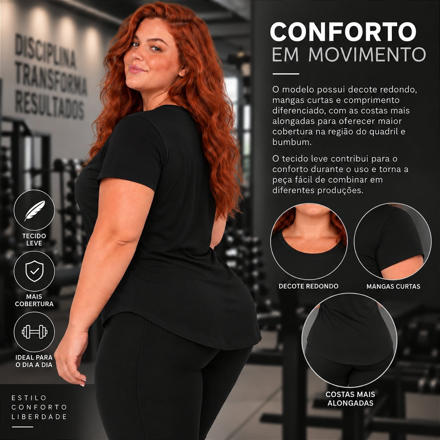Blusa Plus Size Mullet Confortável Decote Redondo Manga Curta Tapa Bumbum 3024A