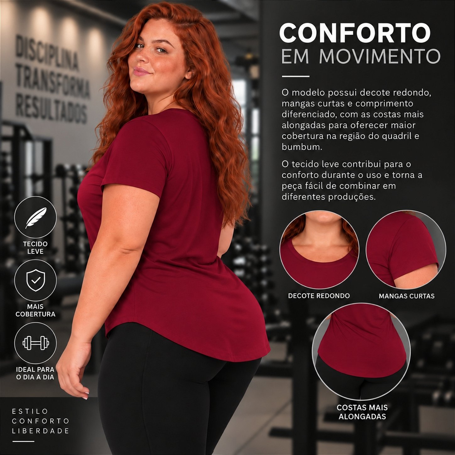Blusa Plus Size Mullet Confortável Decote Redondo Manga Curta Tapa Bumbum 3024A