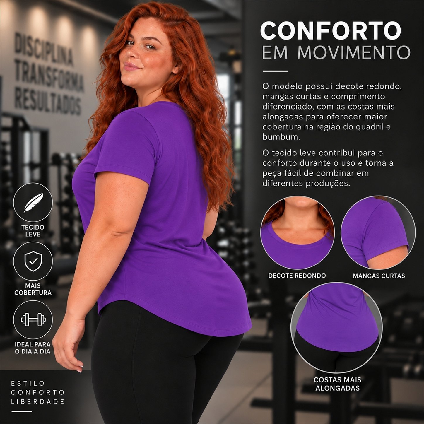 Blusa Plus Size Mullet Confortável Decote Redondo Manga Curta Tapa Bumbum 3024A