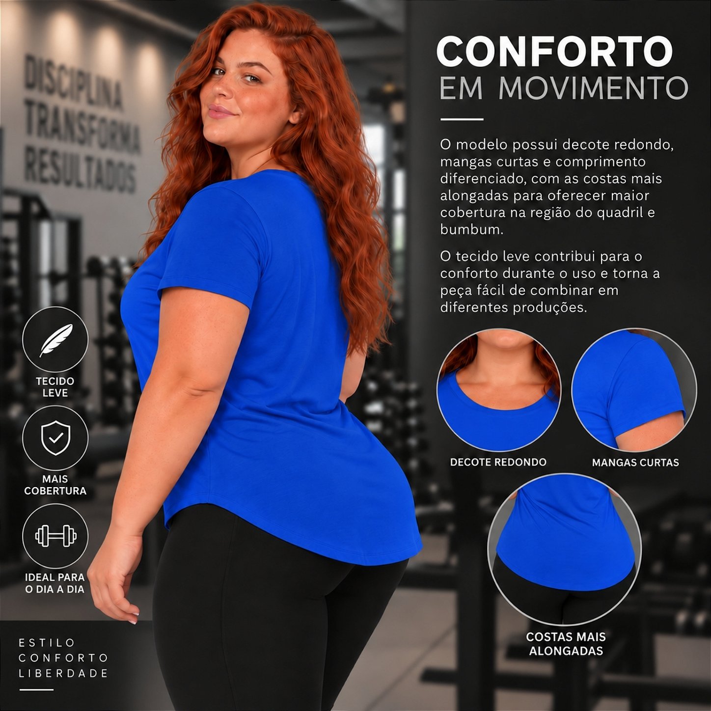 Blusa Plus Size Mullet Confortável Decote Redondo Manga Curta Tapa Bumbum 3024A