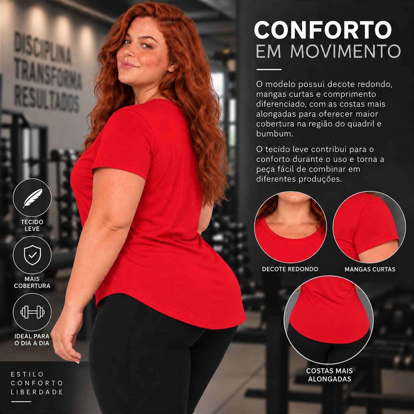 Blusa Plus Size Mullet Confortável Decote Redondo Manga Curta Tapa Bumbum 3024A