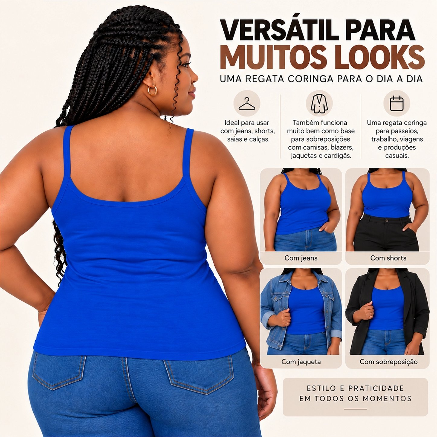 Blusa Regata Plus Size Visco Lycra com Alça Fina Toque Macio e Leve 3026A