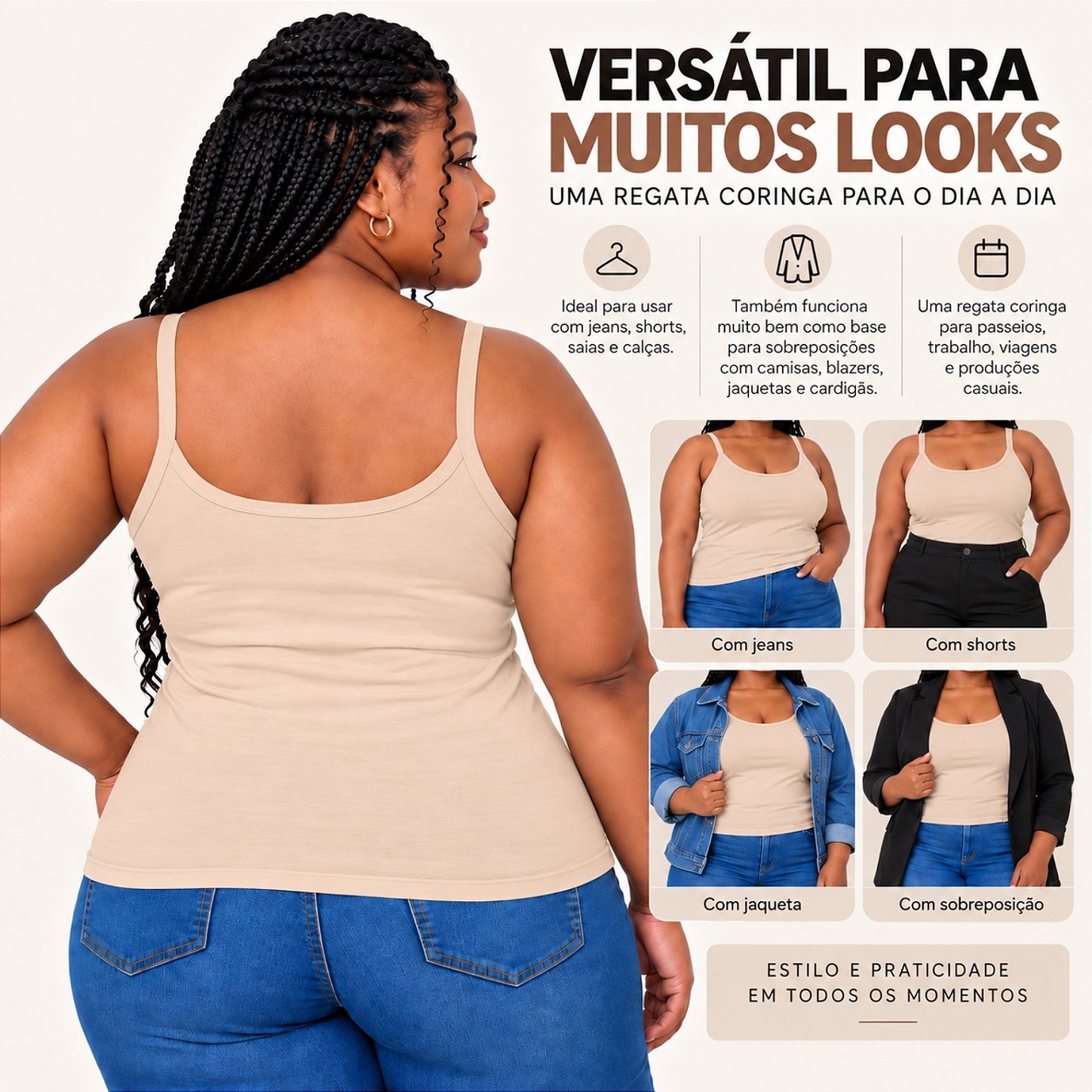 Blusa Regata Plus Size Visco Lycra com Alça Fina Toque Macio e Leve 3026A