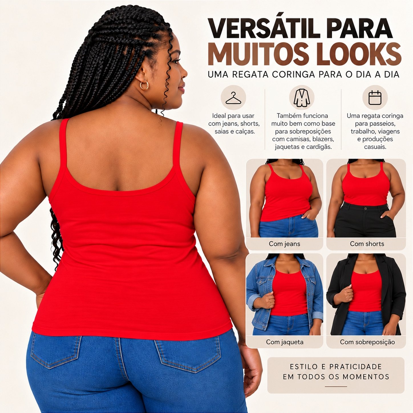 Blusa Regata Plus Size Visco Lycra com Alça Fina Toque Macio e Leve 3026A