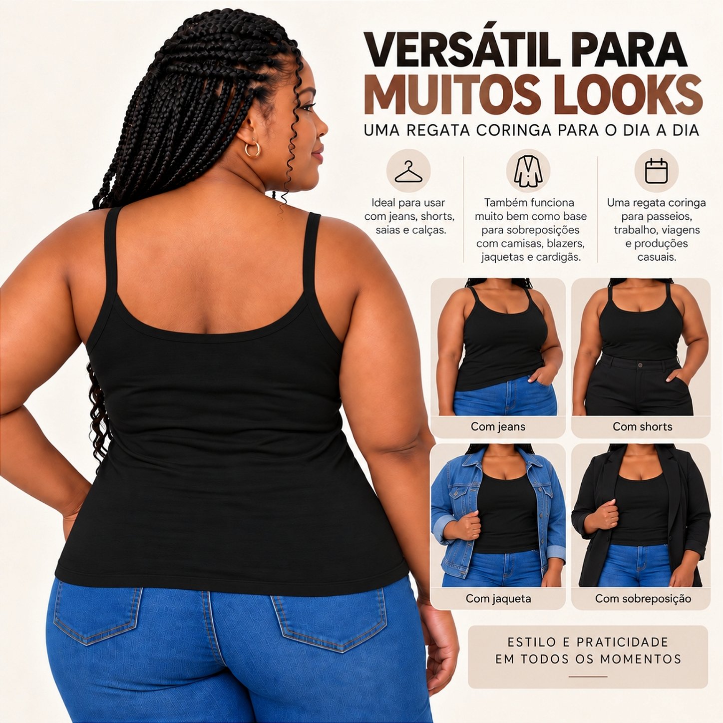 Blusa Regata Plus Size Visco Lycra com Alça Fina Toque Macio e Leve 3026A