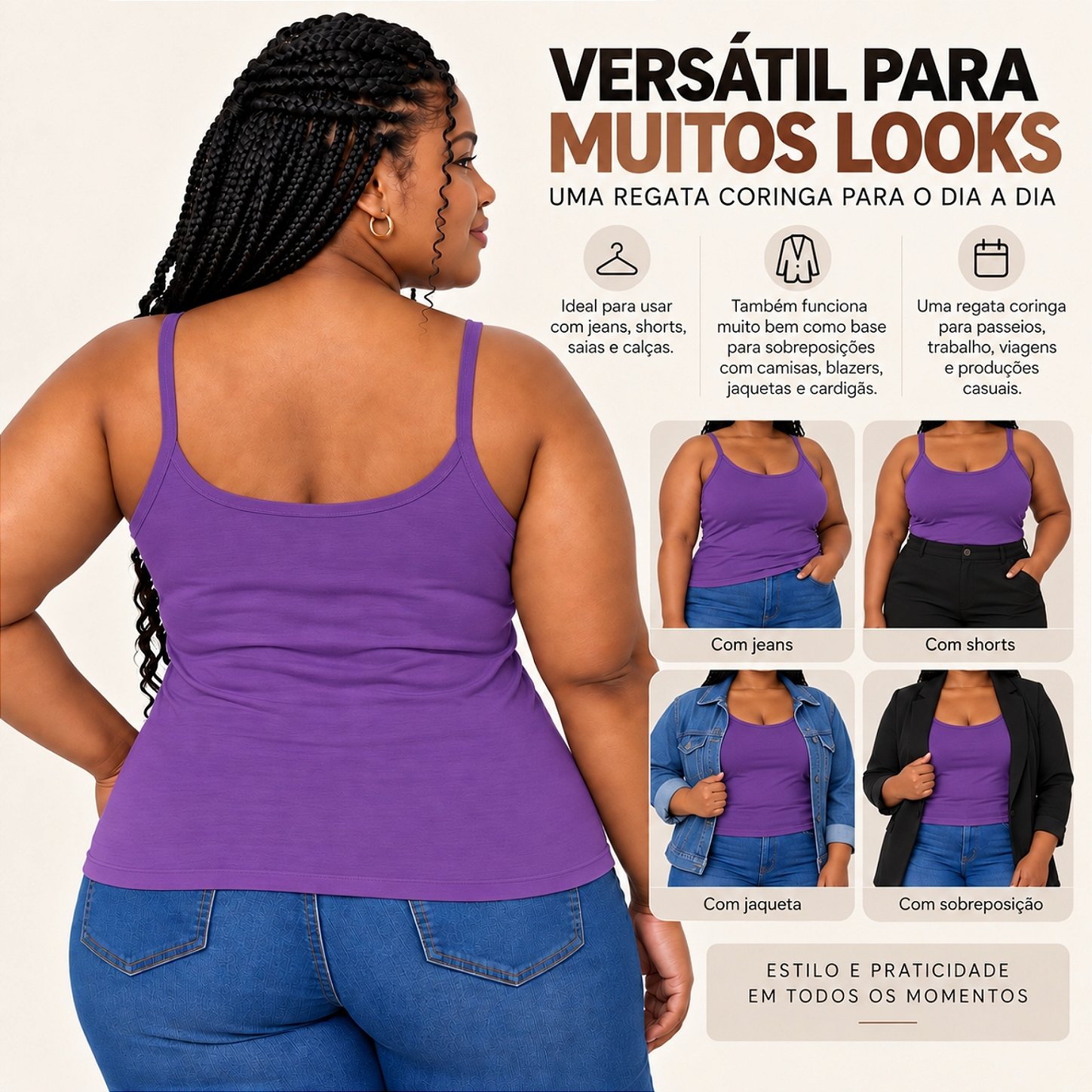 Blusa Regata Plus Size Visco Lycra com Alça Fina Toque Macio e Leve 3026A