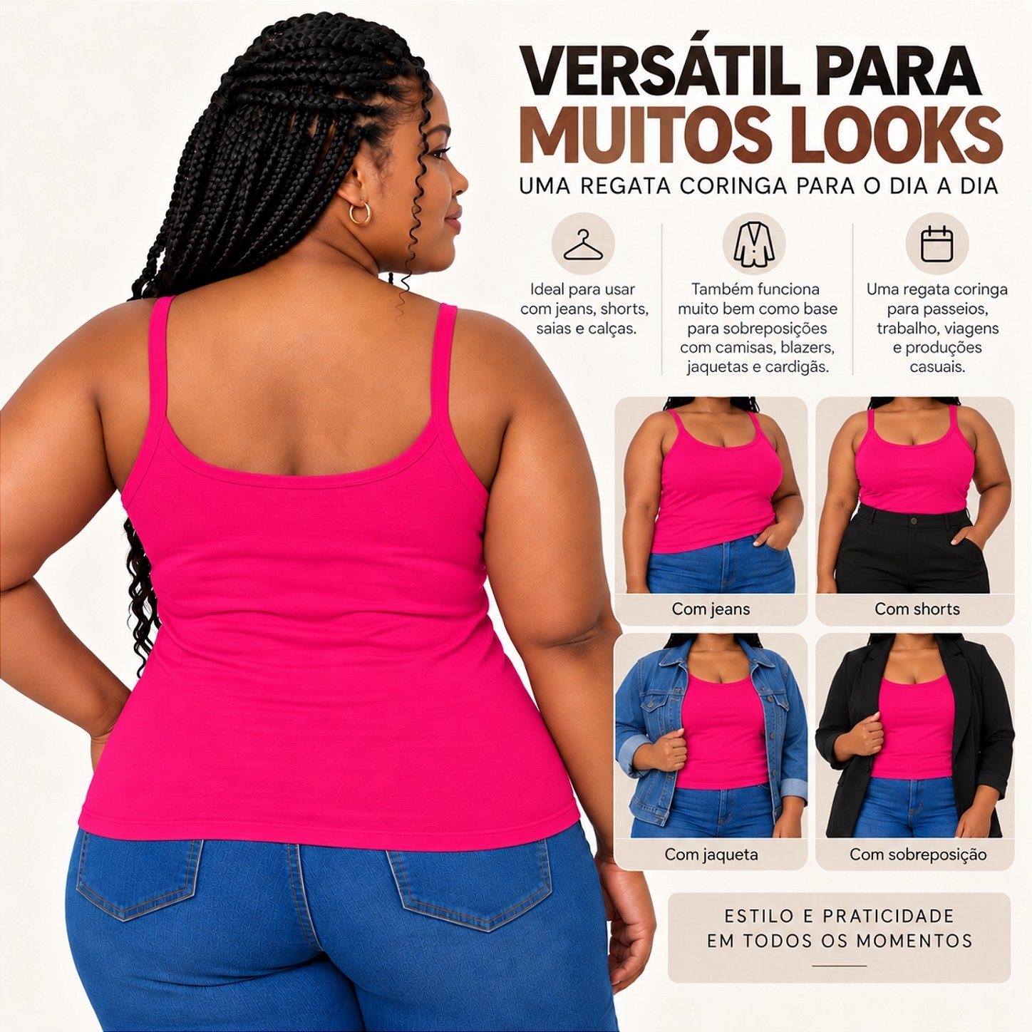 Blusa Regata Plus Size Visco Lycra com Alça Fina Toque Macio e Leve 3026A