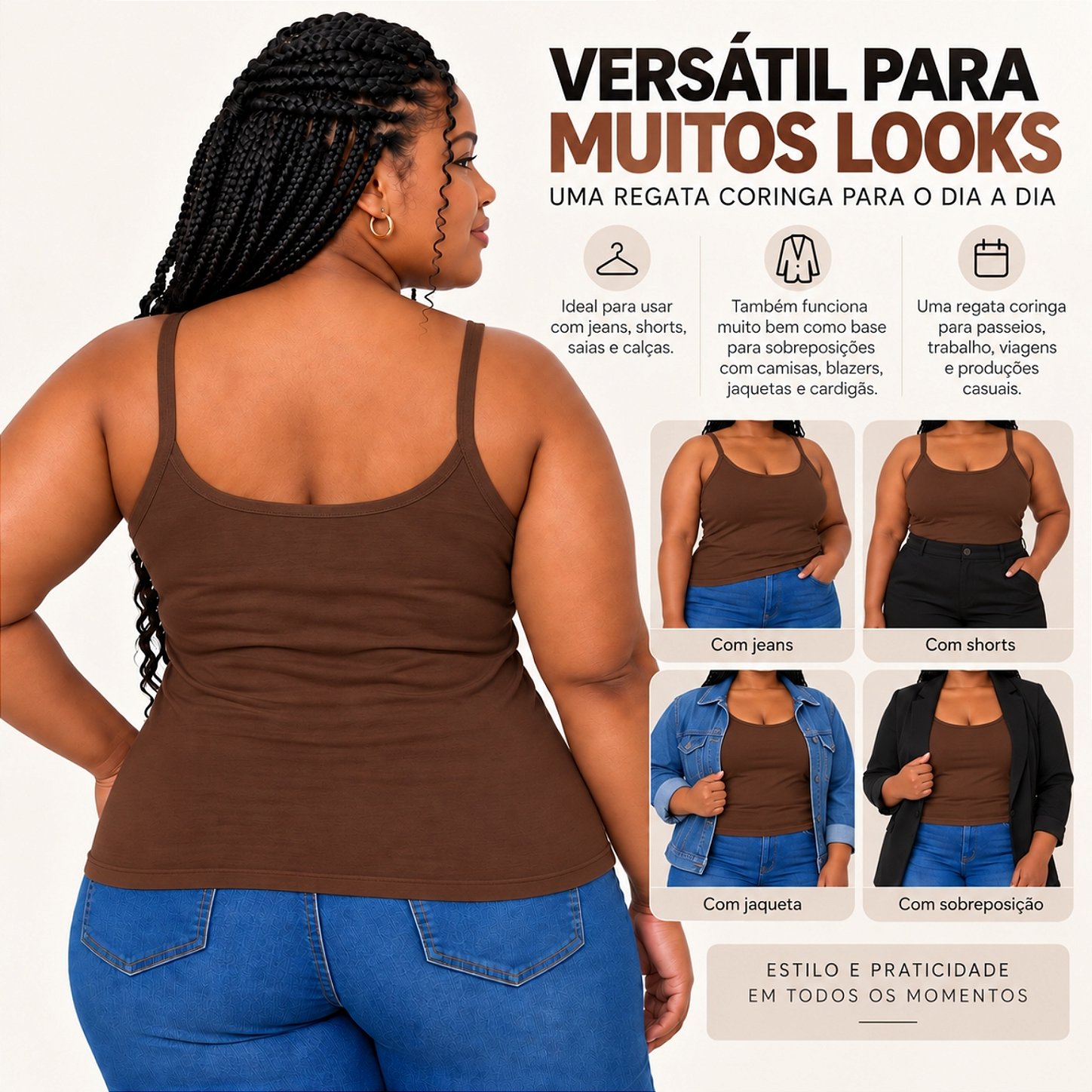 Blusa Regata Plus Size Visco Lycra com Alça Fina Toque Macio e Leve 3026A