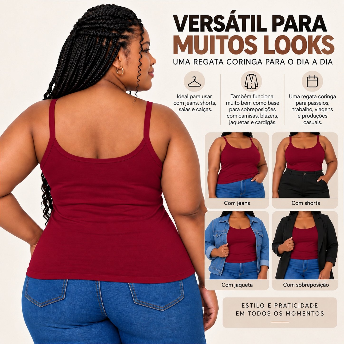 Blusa Regata Plus Size Visco Lycra com Alça Fina Toque Macio e Leve 3026A