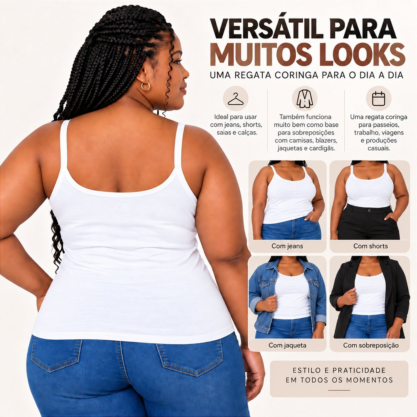 Blusa Regata Plus Size Visco Lycra com Alça Fina Toque Macio e Leve 3026A