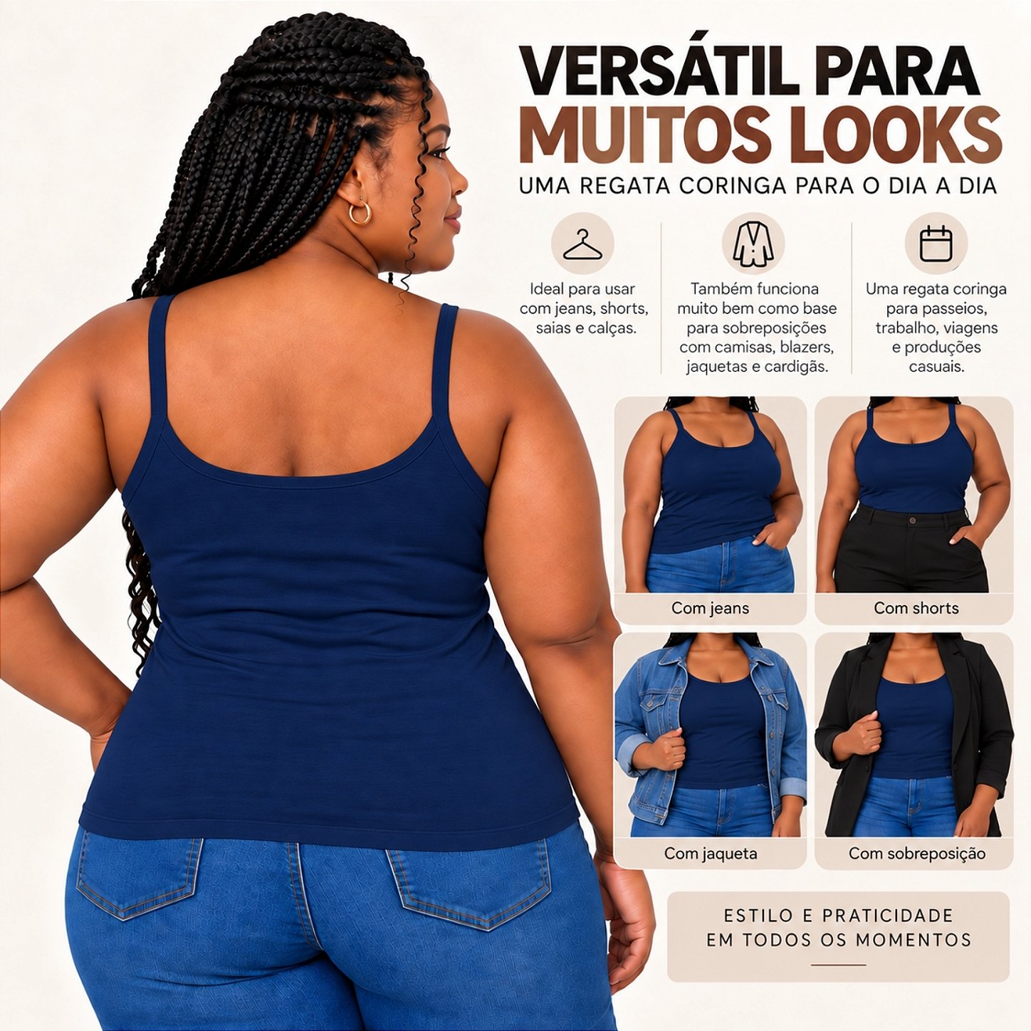 Blusa Regata Plus Size Visco Lycra com Alça Fina Toque Macio e Leve 3026A