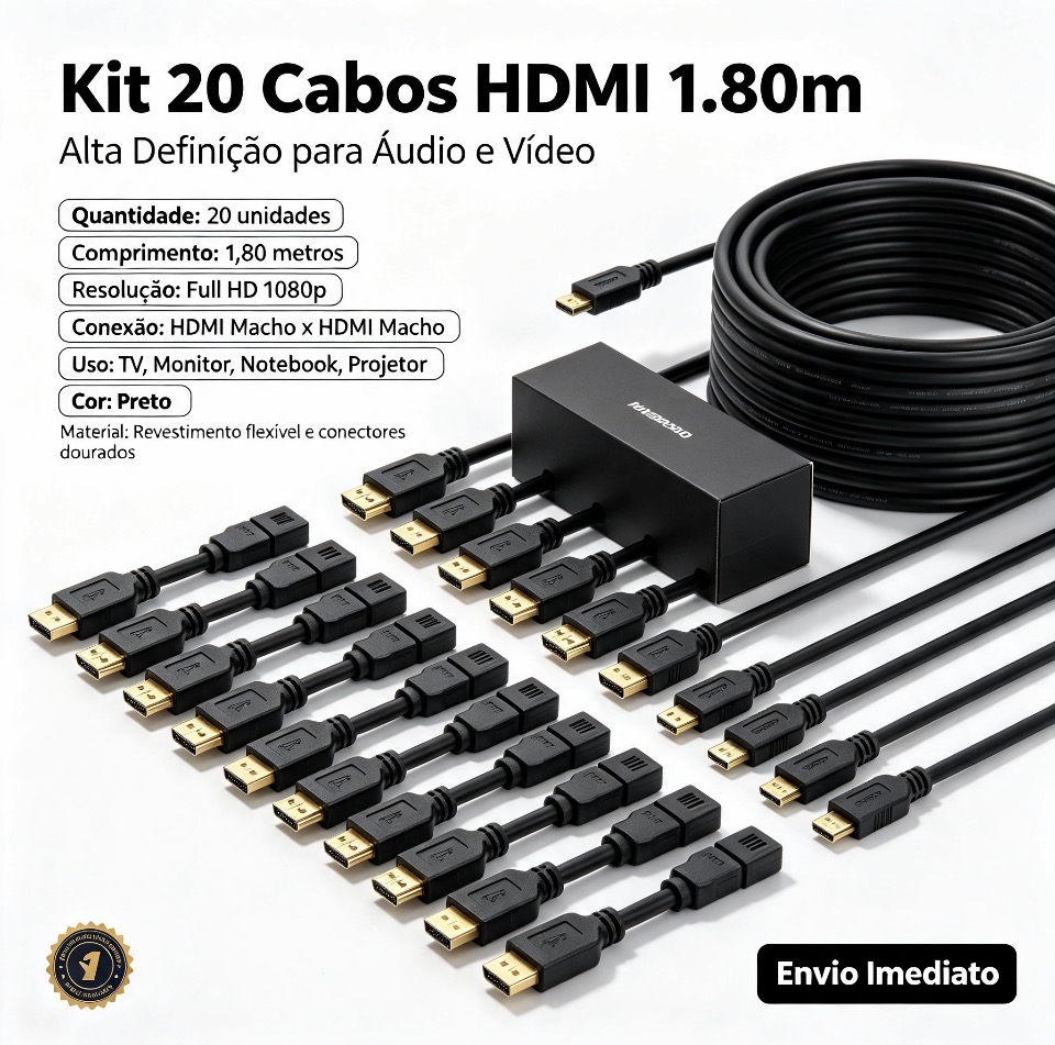 KIT 20 UNID CABOS HDMI 1.80M