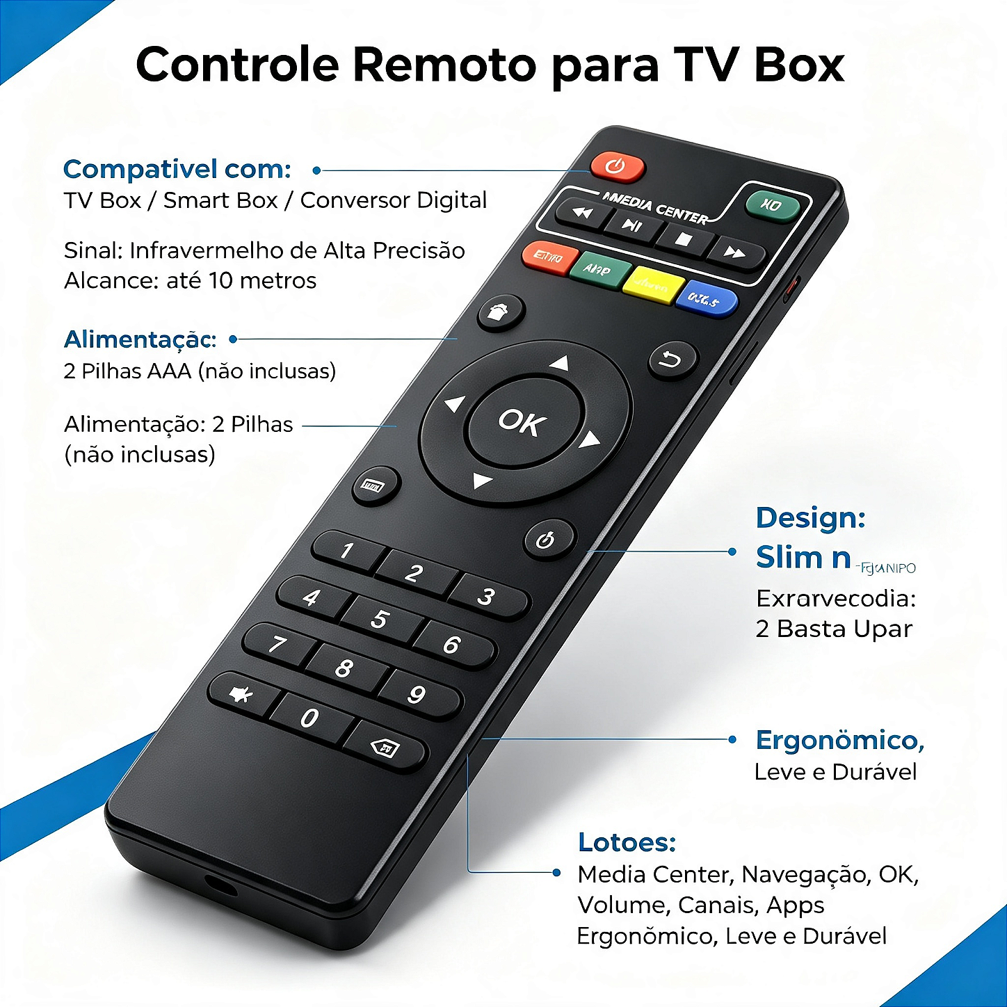 KIT 20 UNID CONTROLE REMOTO TVBOX REF 9006