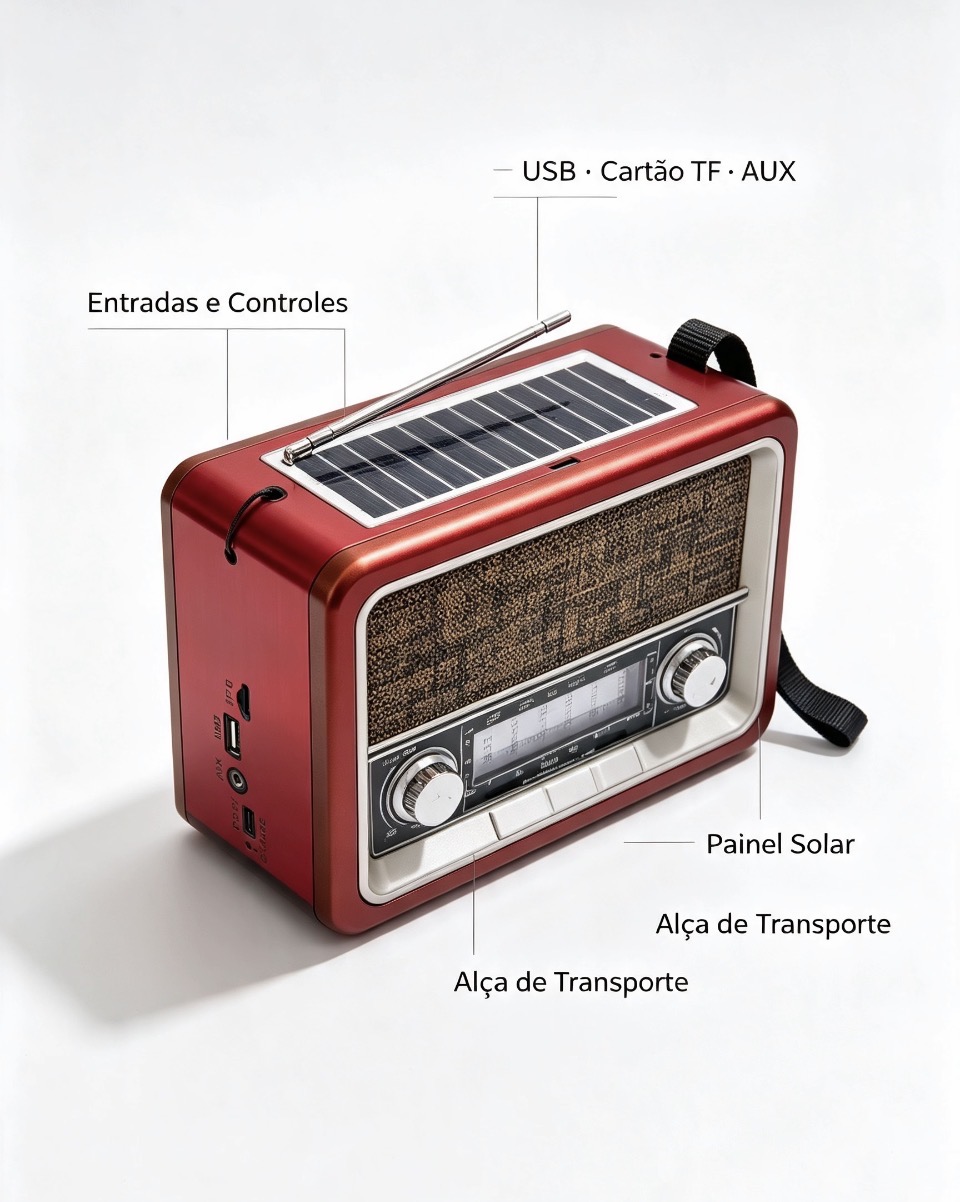 RADIO RETRO AM/FM/USB/AUX/PAINEL SOLAR REF K103S