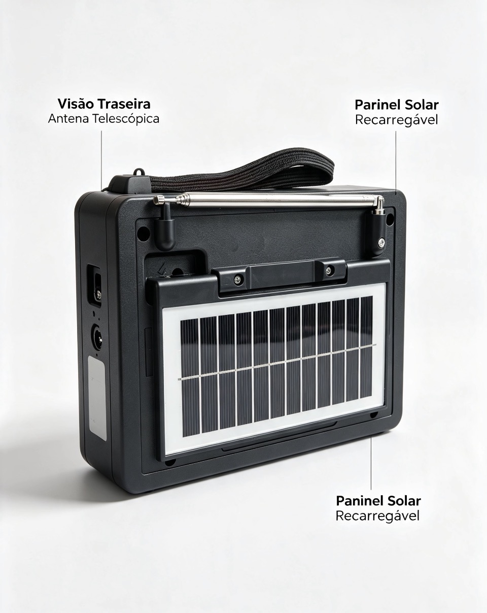 RADIO RETRO AM/FM/USB/AUX/PAINEL SOLAR REF K103S