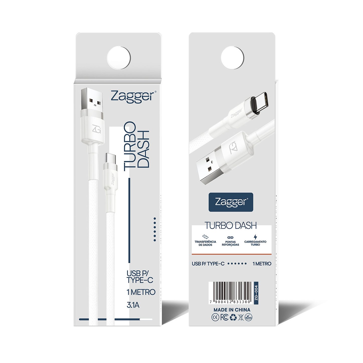 Cabo Zagger Turbo Dash -Usb P/ Type-C 1 Metro