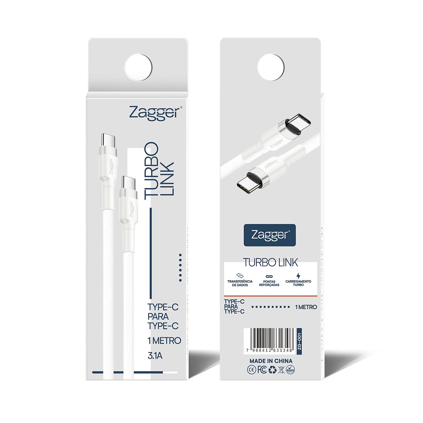 Cabo Zagger Turbo Link - Type-C para Type-C 1 Metro