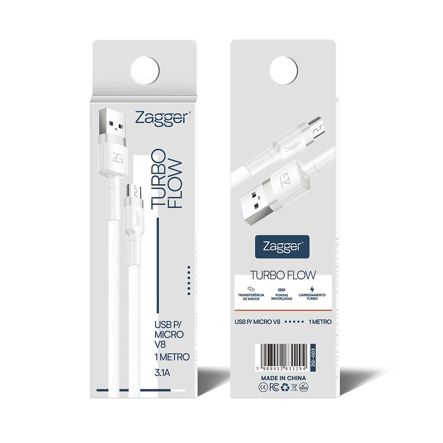 Cabo Zagger Turbo Flow - USB para Micro v8 1 Metro