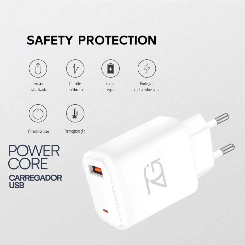 Carregador Power Core Usual - Entrada USB 3.1A