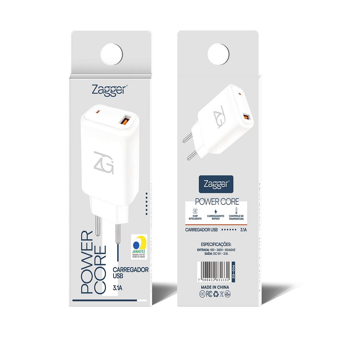 Carregador Power Core Usual - Entrada USB 3.1A