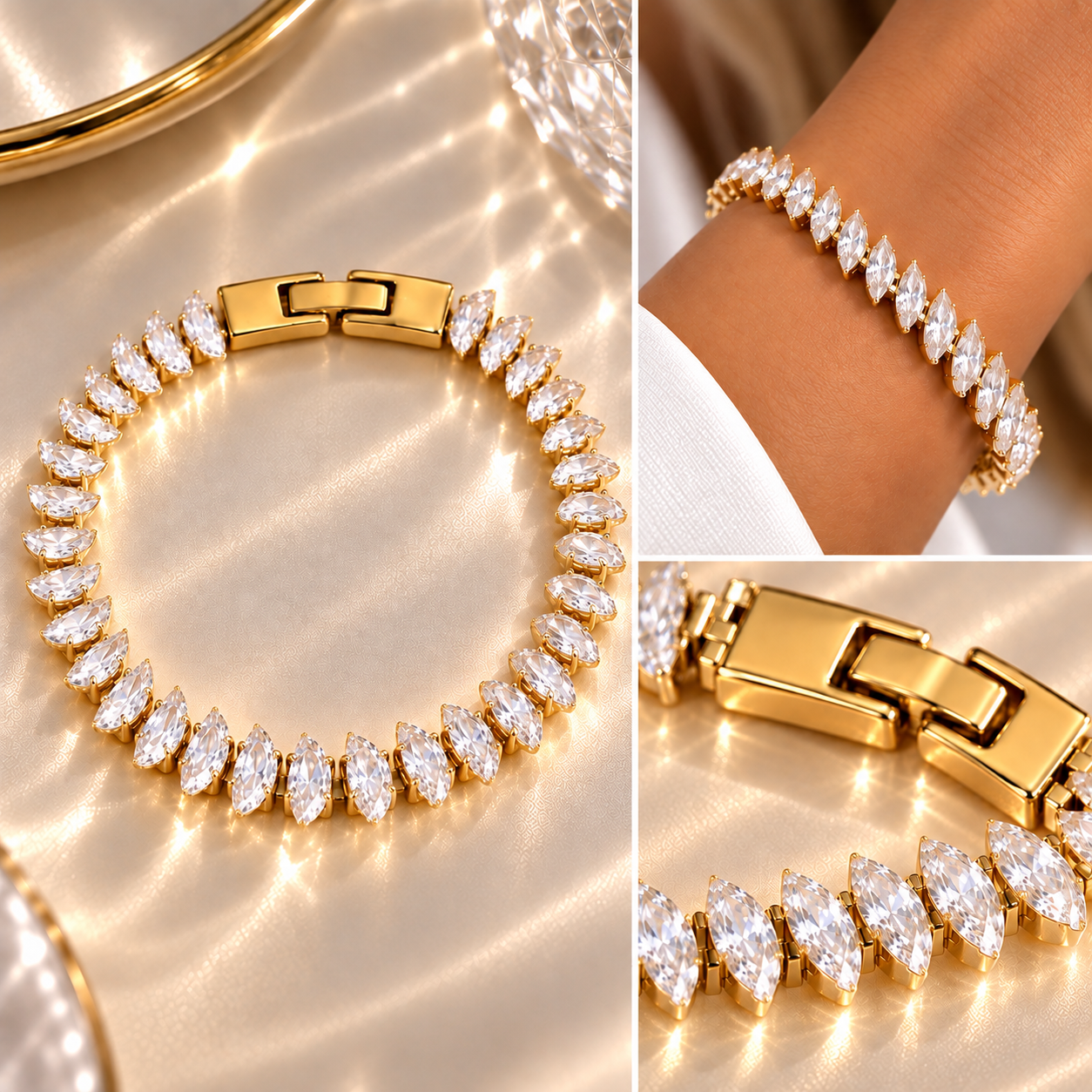 Pulseira Riviera em Zircônia Formato Lua Cristal