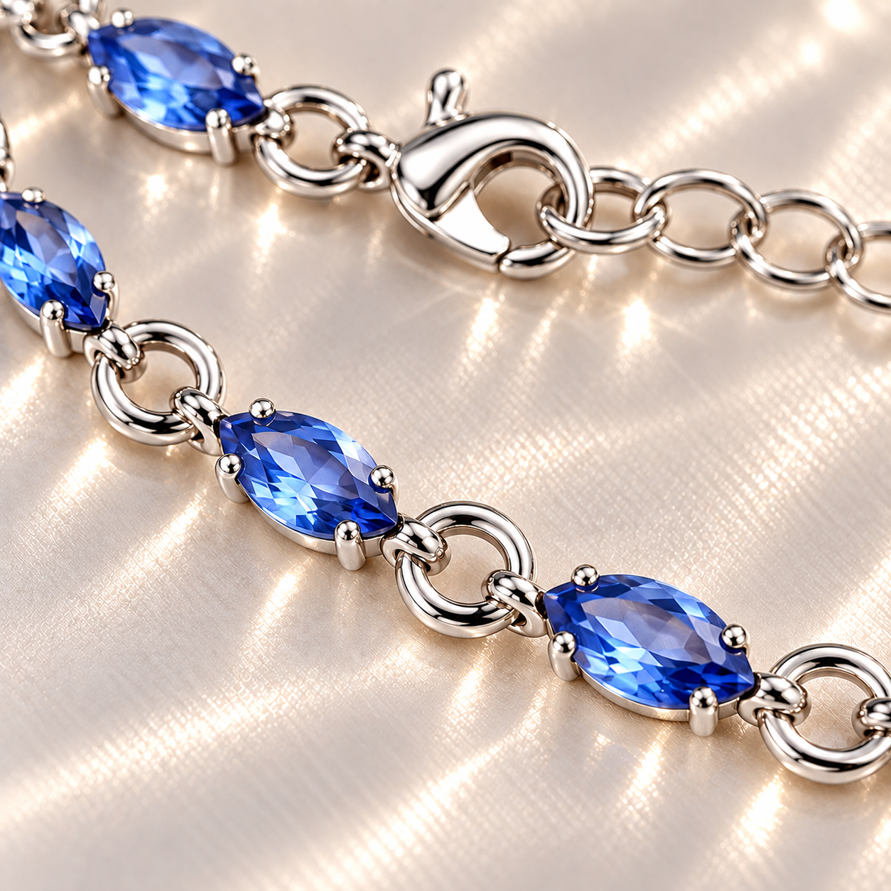 Pulseira Pedra Navete Deitada Azul 16cm + Extensor