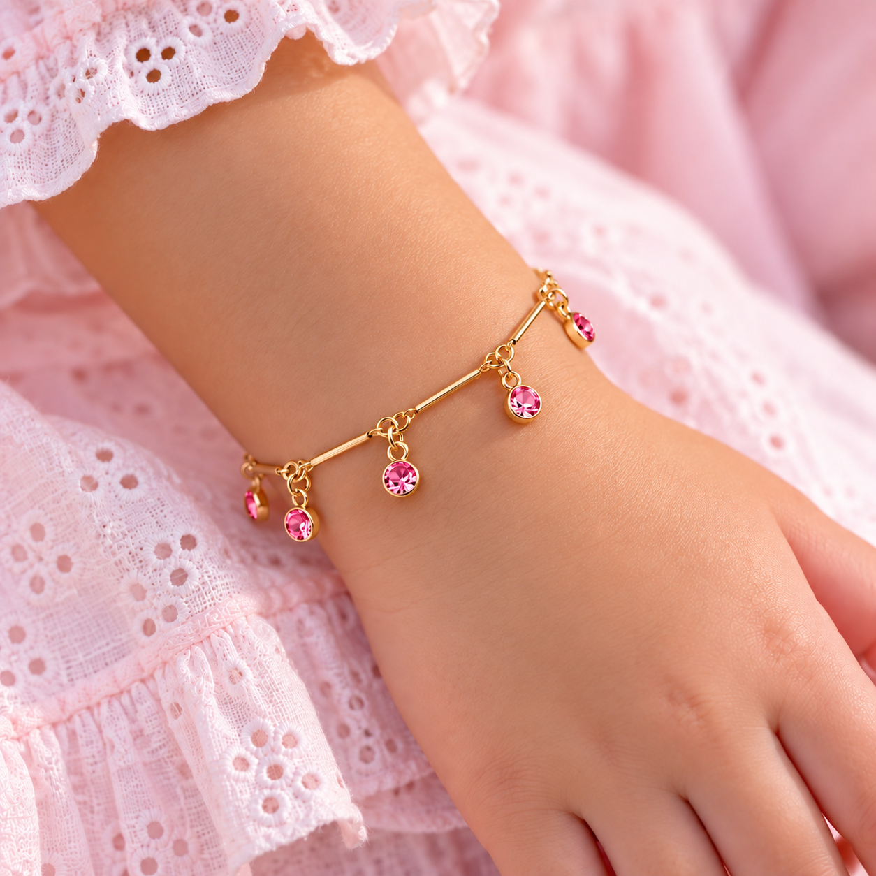 Pulseira Infantil Malha Palitinhos com Tiffanys Pink
